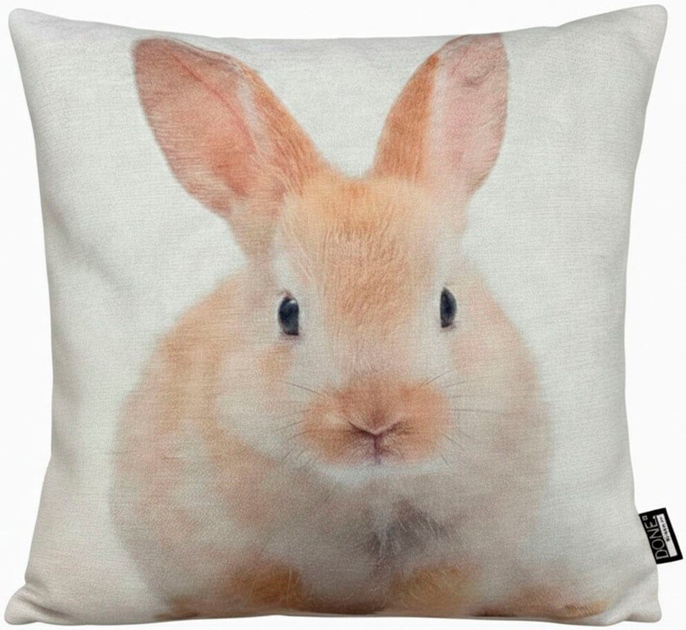 Dekokissen DONE. "BUNNY", beige (beige, bedruckt), B:45cm L:45cm, Polyester, Dekokissen_Sitzkissen_Kissenhüllen, Dekokissen, Strapazierfähiger Textildruck, mattes, hochwertiges Erscheinungsbild beige, bedruckt B/L: 45cm x 45cm, 1 Stk.