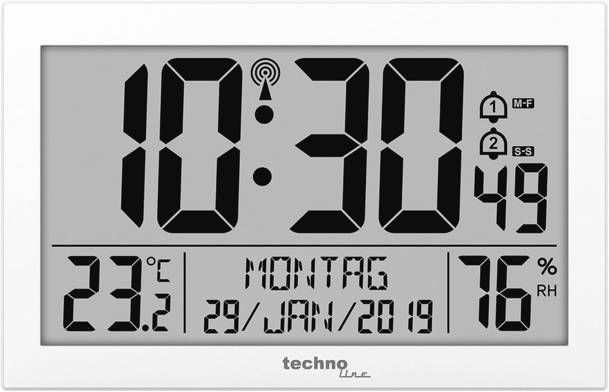 Moderne Digitale Draadloze Wandklok met Temperatuurweergave en Alarmfunctie