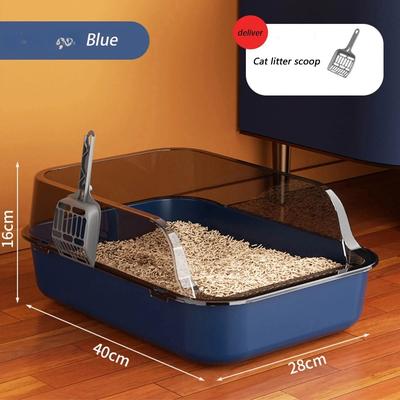 Uplifted Finds Semi Enclosed High Side Splashproof Cat Litter Box With Shield blue m
