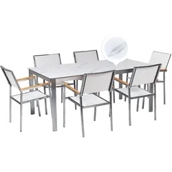GARTENMÖBEL SET 6-Sitzer Keramik-Glas Marmor Optik Textil weiß Cosoleto/Grosseto
