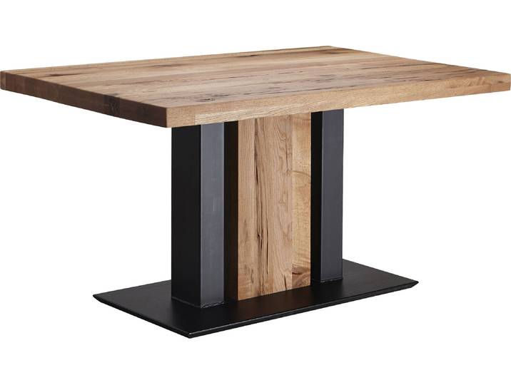 Esstisch K+W KOMFORT & WOHNEN Floyd , braun (balkeneiche natur 437, schwarz struktur, balkeneiche natur), B:140cm H:75cm T:90cm, Tische, Esstisch, Massivholz, gerissene Balkeneiche, in 2 Breiten