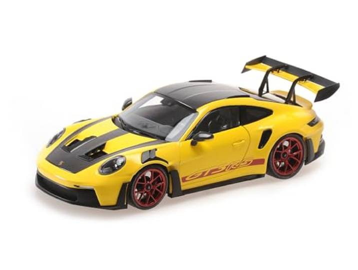 Minichamps 110062025 - Porsch. 911 (992) GT3RS Yellow with Weissach Package with Red Wheels 2024 - maßstab 1/18 - Modellauto