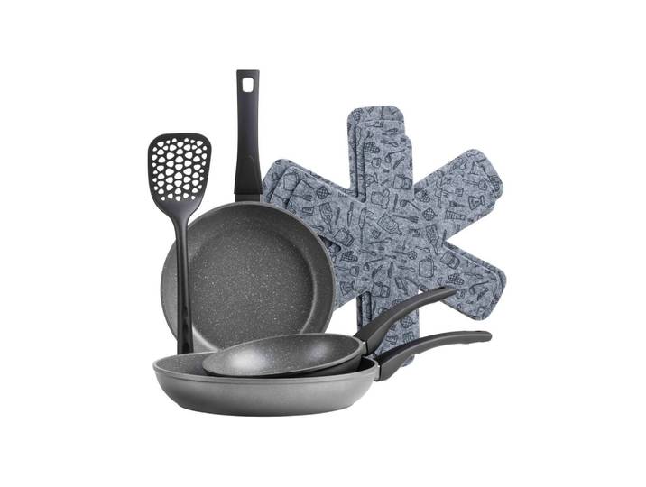 Mäser Pfannenset Leonis, Schwarz, Metall, 3-teilig, rund, antihaftbeschichtet, Kochen, Pfannen, Pfannensets