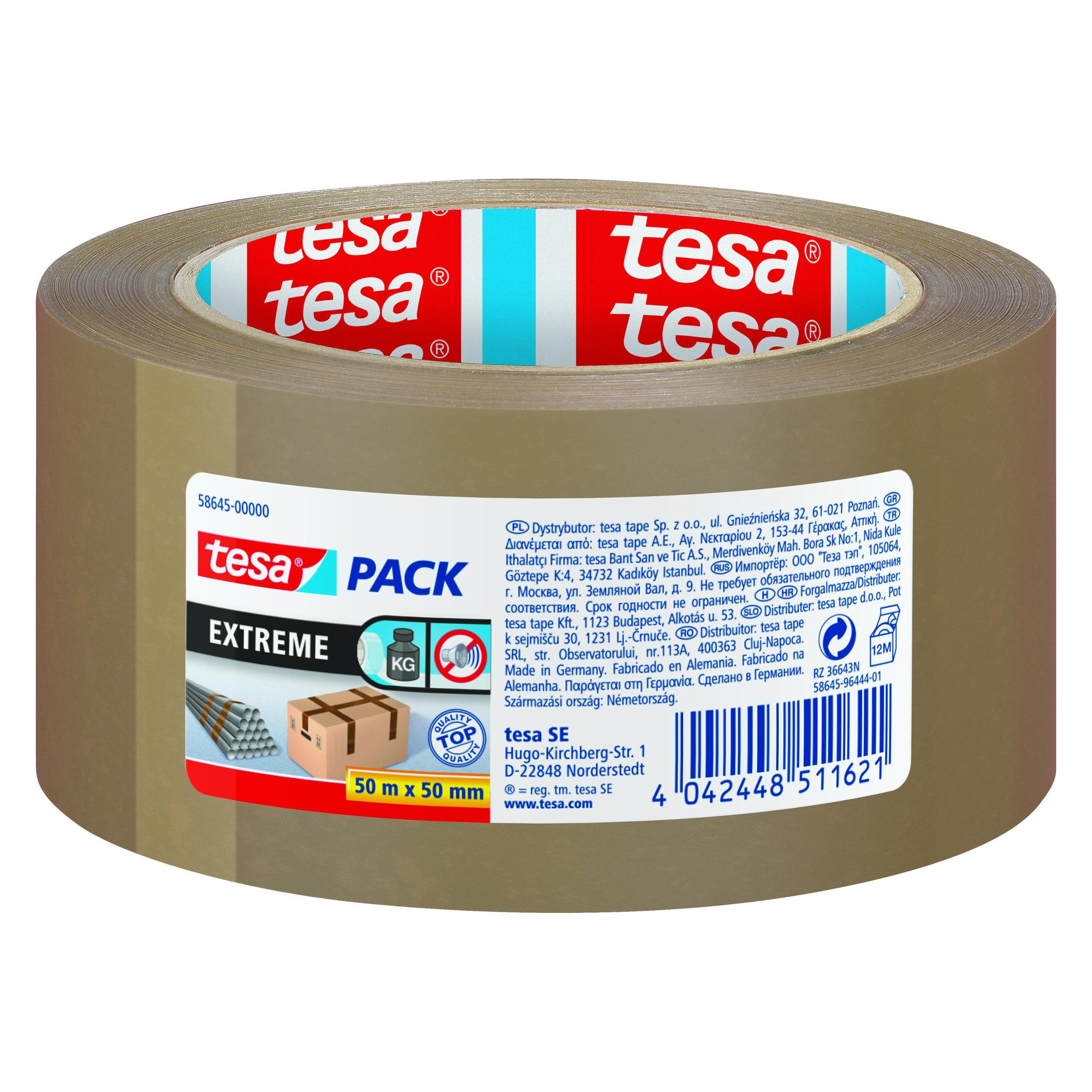 tesa tesapack ULTRA STRONG Paketklebeband - PVC Packband für festes Verpacken und sicheres Bündeln (50 mm) (51124-00007-01)