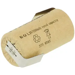 Akku Sub-C mit Lötfahne Z-Form, SC, Ni-Cd, 1.2V, 1500 mAh