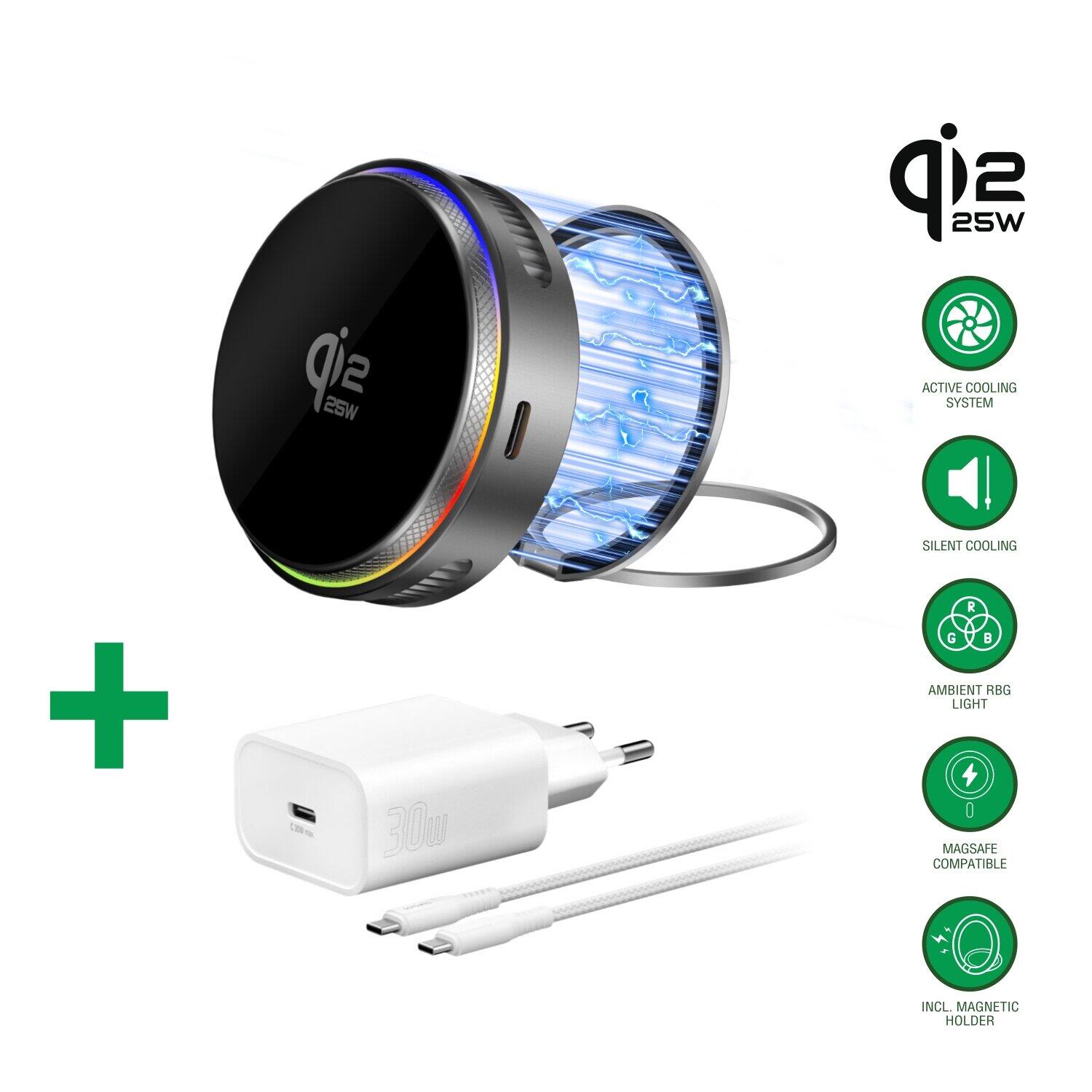 4smarts Qi2 25W / MagSafe Ladegerät-Set mit Kühlung, RGB, Kabel 1,5m, spacegrau 541761