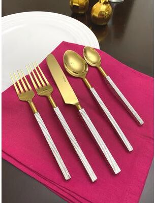 Vibhsa Designer Gold Stainless Steel Flatware Set, 20-Piece, Service for 4