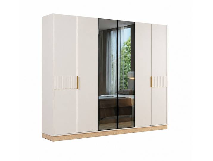 JVmoebel Kleiderschrank Hellbeiger Schlafzimmerschrank Designel Spiegeltüren Holzschränke Made in Europa