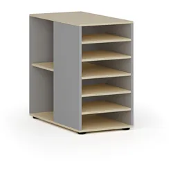 Beistell-Regalschrank für PRIMO Schreibtisch Grau, links, Grau/Birke