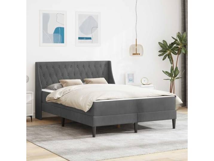 KTHLBRH Bettgestell mit Matratze Dunkelgrau 140 x 190 cm Samt Samtbezug fleckenresistent, Schaumstoffmatratze inklusive, Lattenrost mit Luftzirkulation, Kunststoffbeine stabil,