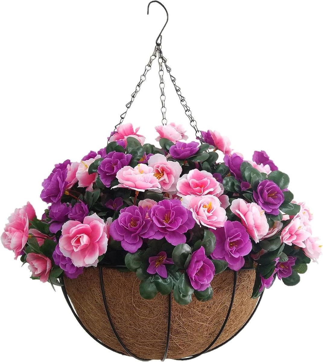Kunstbloemen Kettingmand Nep Azalea Decoratie Binnen Buiten Roze Paars - Diameter: 30 cm