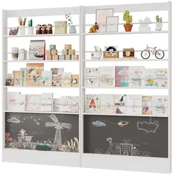 MODFU Bücherregal-Set aus Holzwerkstoff und Metall, Weiß, 2-teilig, je 100x10x180 cm, mit Schwarztafel