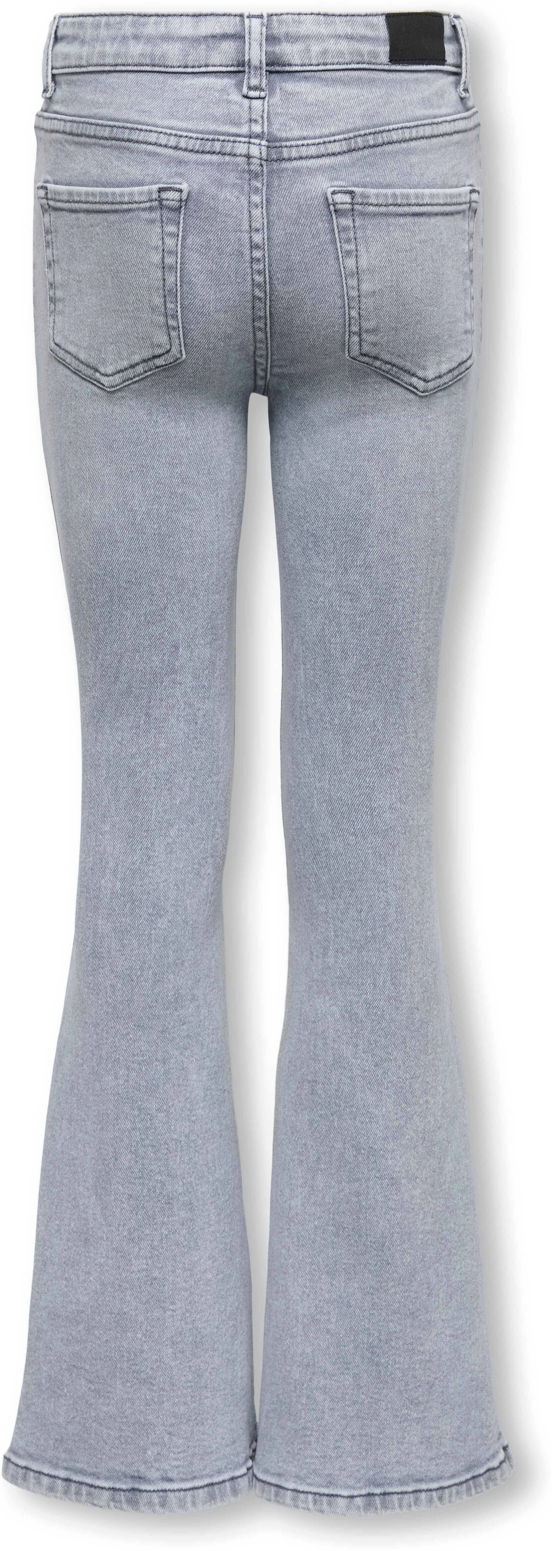 Bootcut-Jeans KIDS ONLY "KOGJUICY REG FLARED REA708 DNM NOOS", Mädchen, Gr. 158, N-Gr, grau (medium grau denim), Denim/Jeans, Obermaterial: 99% Baumwolle, 1% Elasthan, unifarben, ausgestellt lang, Jeans Bootcut-Jeans, Baumwollmischung, ausgestellt