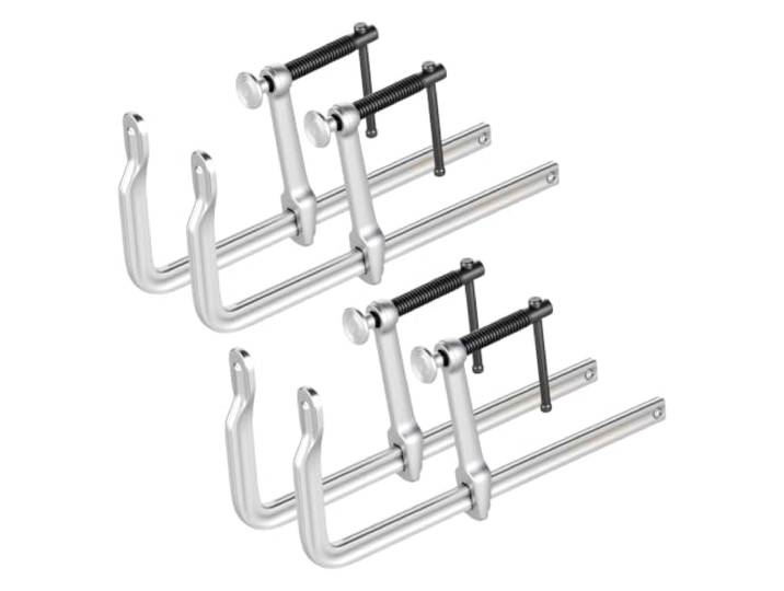 VEVOR Serre-joints à Barre 4 PCS Ouverture 30\,48 cm Profondeur Serrage 12cm\, Charge de 545 kg\, en Acier Forgé et Pièces Moulées\, Mâchoire Pivotante et Poignée en T\, pour Travaux du Bois et du Métal