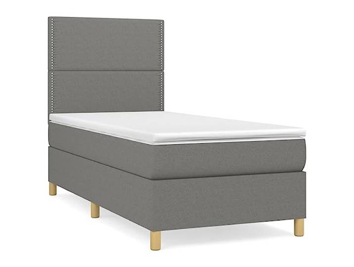 PUGYNBK Boxspringbett mit Matratze, Stoff, dunkelgrau, 90 x 200 cm Verstellbares Kopfteil, Taschenfederkerne, mittlere Härte, atmungsaktiv, langlebig