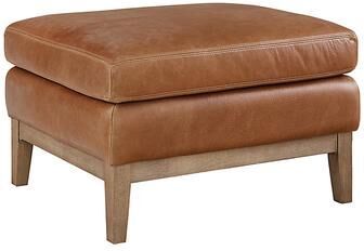 Hartwell Leather Ottoman - Cognac Leather, Cognac with Walnut Finish - Ballard Designs