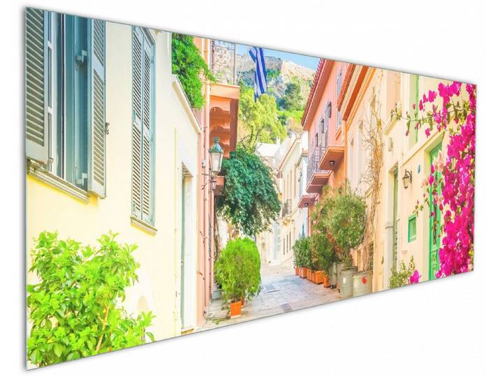 Wallario Küchenrückwand Mediterrane Straße im Blütenrausch, (1-tlg)