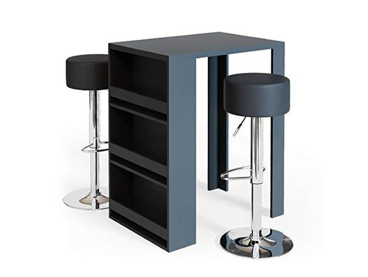 Vicco Bartisch-Set, Anthrazit, 57 x 80 cm mit 2 Barhockern, für flexible Nutzung als Ess- oder Arbeitsbereich