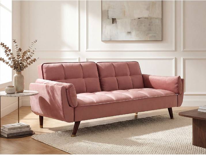Klappsofa 3-Sitzer mit Schlaffunktion - Samt - Rosa - GULCAN