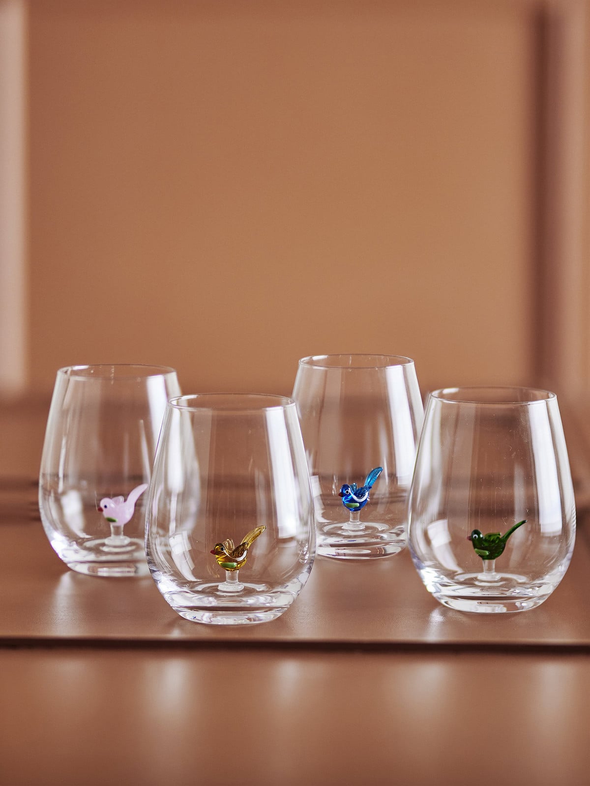 Bloomingville Misa Drinkglazen Birds Set van 4 stuks - Multicolour - 560 ml