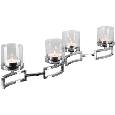 Kerzenleuchter FINK "HOMMAGE, Weihnachtsdeko", silber (silberfarben), B:14cm T:68cm, Edelstahl, Glas, Kerzenhalter, silberfarben - aus Edelstahl und Glas, 4-flammig, Adventsleuchter
