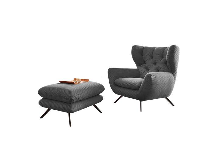 Kawola Sessel Charme Grau Cord, Metall, 100x106x95 cm, Wohnzimmer, Sessel