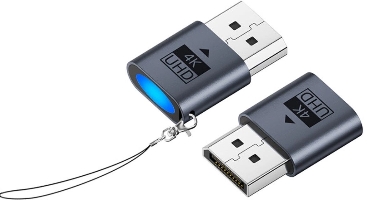 INF MiniDP Virtual Display Adapter (2er-Pack) - HDR-Unterstützung, Standard 1080P 60Hz, bis zu 4K, Schlüsselanhänger mit LED,