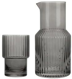 Elle Decor Carafe Set Night Water Ribbed Pitcher and Cup - 33 Oz