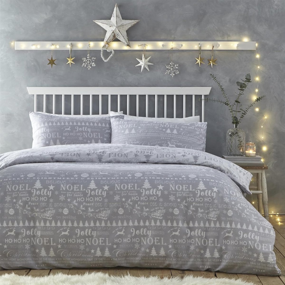 Kerst Dekbedovertrek Set Zilver en Grijs voor Dubbel Bed - 200 x 200 cm