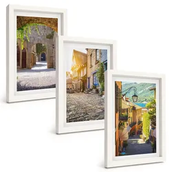 BILDER SET 3er Set - 20x30 cm Weißer Rahmen - Charmante Steinstraßen