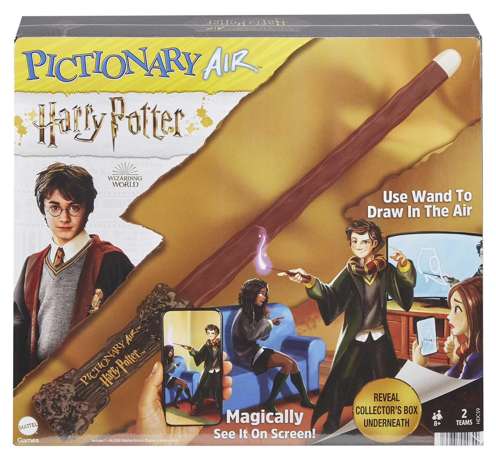 Mattel Pictionary Air Harry Potter Familie Tekenspel met toverstaf en 112 dubbelzijdige kaarten