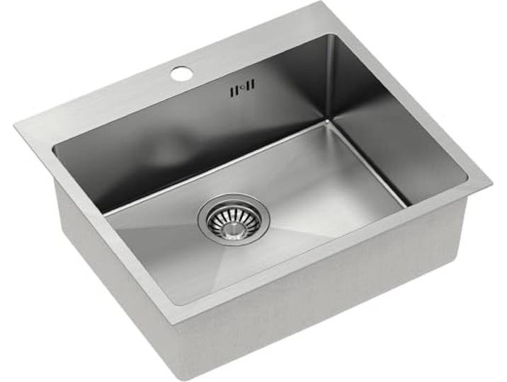 QUADRON Spülbecken Edelstahlspüle Größe 55 x 48 cm Farbe: Silber Einbeckenspüle RUSSEL 110 Einzelbecken Küchenspüle mit Stahlkammer Edelstahl Stahlspüle mit Siphon und Schraubverschluss