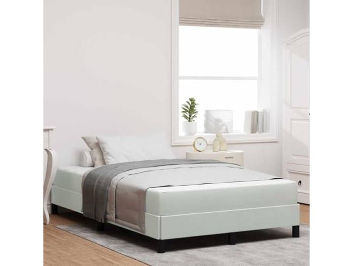 Stoffbezogenes Boxspringbett Elegantes Design 120 x 200 cm Grau Boxspringbett mit Matratze Hellgrau 120x200 cm Stoff Taschenfederkern Bett mit Lattenrost Doppelbett Holzgestell Komfort