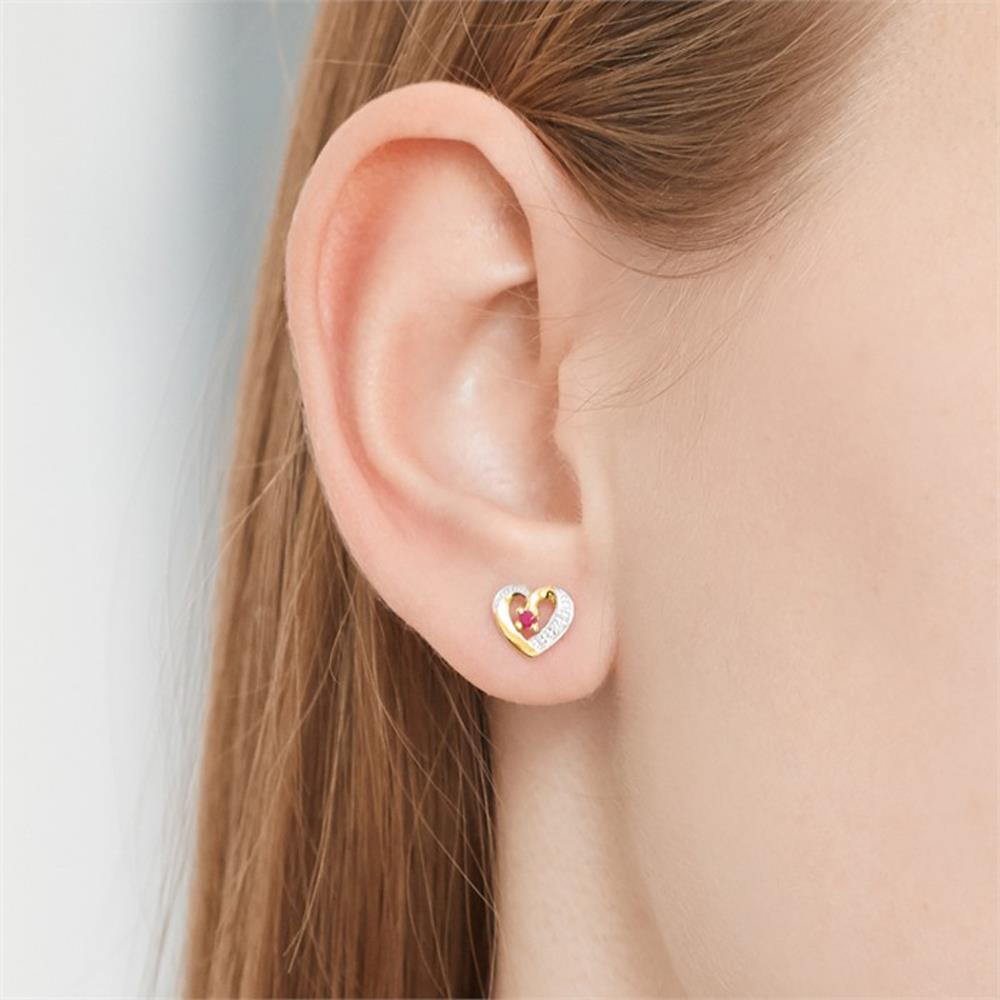 Unique 585er Ohrringe 2 Rubine 2 Diamanten 0,008 ct. silber-gold