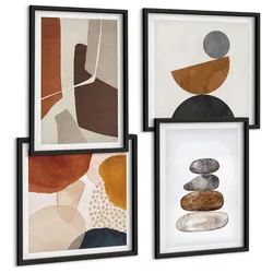 BILDER SET 4er Set - 50x50 cm & 40x60 cm Schwarzer Rahmen - Abstrakte Malerei Dekorationen