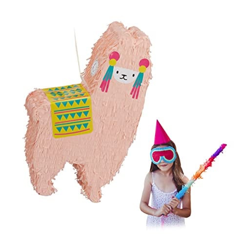 Set van 3 Relaxdays Pinata's Lama Alpaca in de kleuren roze, geel en turquoise