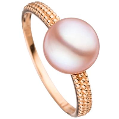 Perlenring JOBO "Ring mit Perle 8,5 mm" Gr. 52, rosa (roségold 585), Fingerringe, Damen, 52, Perlen Roségold 585, Perlen, Roségold 585, Perlenring, 585 Roségold