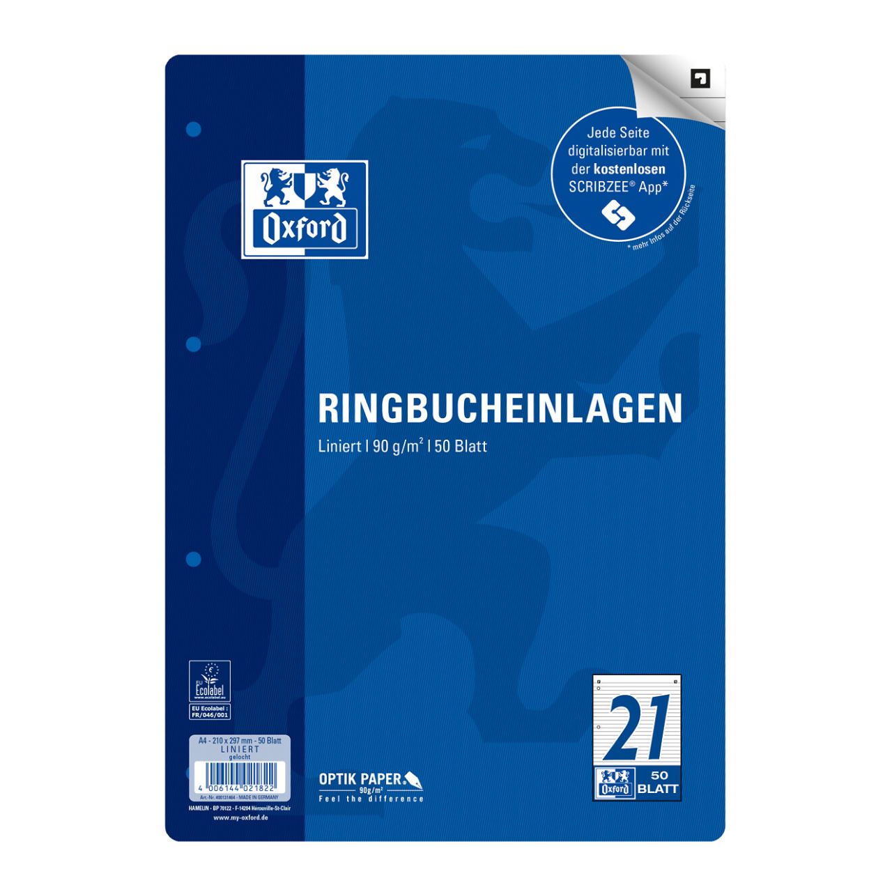 OXFORD Ringbucheinlage A4 liniert, 50 Blätter 400131464
