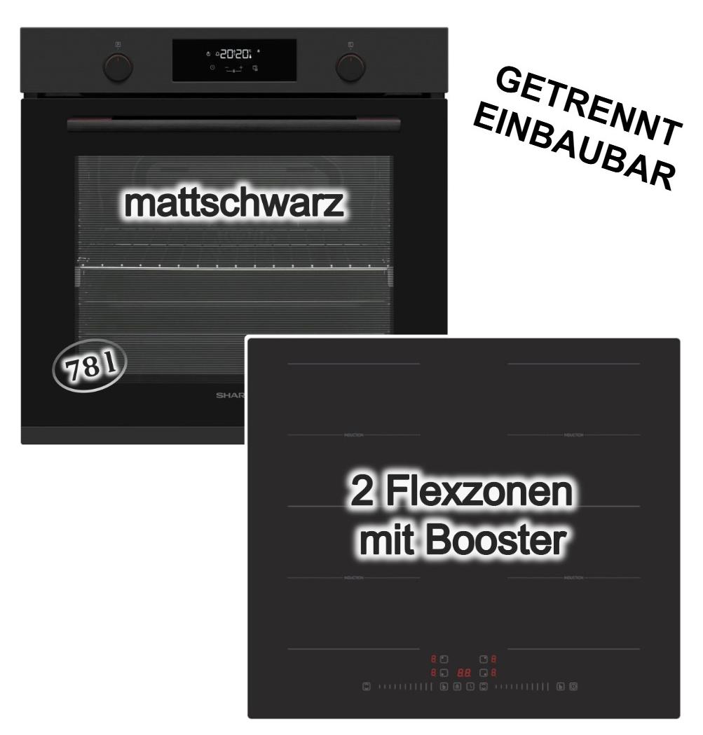 Herdset Sharp Backofen Turbo Heißluft Pizzafunktion Teleskopauszug + PKM Induktionskochfeld Flexzonen Boost Slider