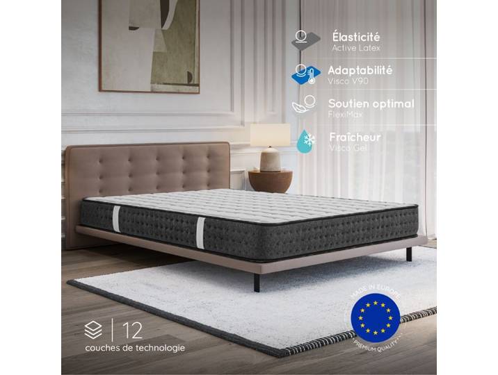 Matelas EQUINOX 90x200 cm - 21 cm - Mousse Haute Résilience et Haute Densité - Réversible - Confort Équilibré