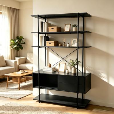 Garvee 5-Tier Display Shelf with Sliding-Door Storage Cabinet,Sliding-Door Cabinet   78.7-Inch Tall Design