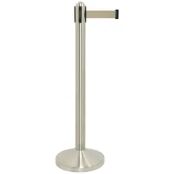 Securit® Ausziehbarer Empfangspfosten - Chrom - 100cm - Graues Nylonband 205cm - Komplettset mit Sockel