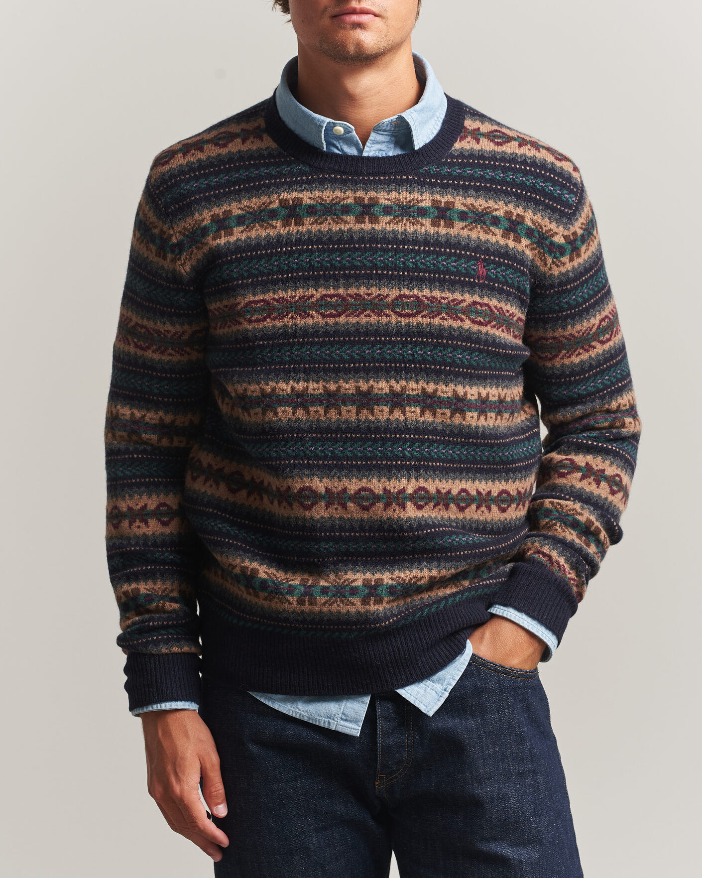 Polo Ralph Lauren Fair Isle Wool Sweater Navy Combo men M Blå