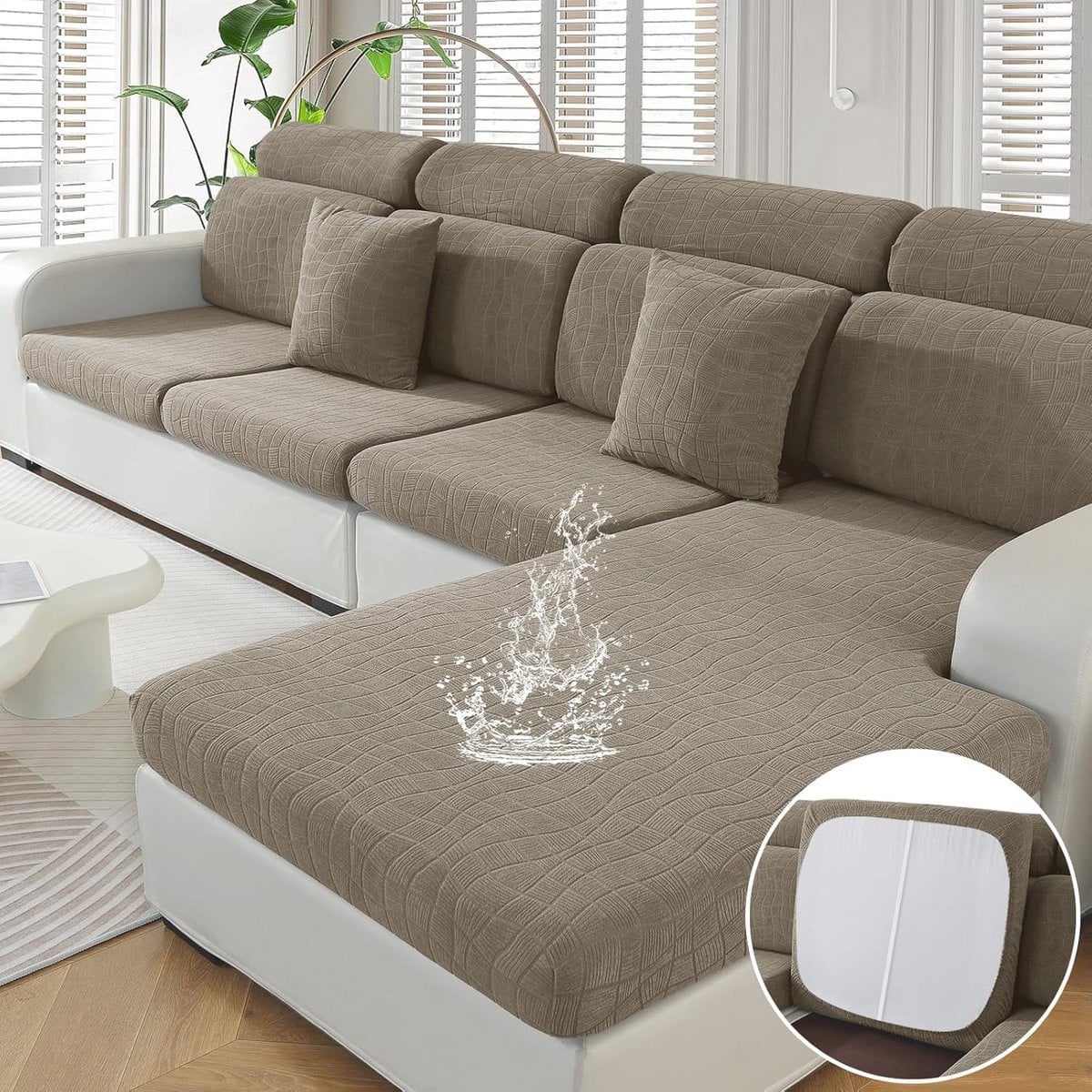 Universele waterdichte sofa kussenslopen - Elastische hoes voor zitkussens, Khaki
