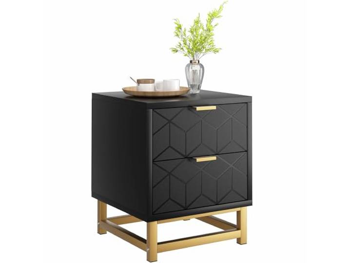GarveeHome Mid-Century 2-Schubladen-Kommode mit goldenen Griffen – Wasserabweisender Nachttisch aus MDF für Schlafzimmer, Wohnzimmer, Flur