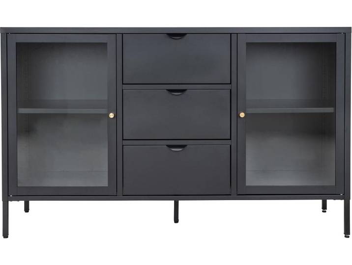 Dalby buffet 2 portes en verre\, 3 tiroirs noir.