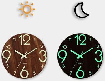 Uplift Picks Luminous Wooden Wall Clock Silent Nordic Glow In The Dark Design c 14 Inch