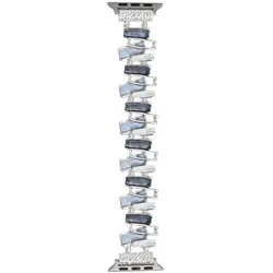 Neue Armbanduhr GlacierX Gleam Crystals Stretch Bracelet Moonstone für Apple Watch 38/40/41mm Silber-blau