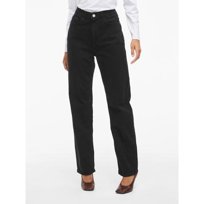 High-waist-Jeans VILA "VIKELLY JAF HW STRAIGHT JEANS-NOOS", Damen, Gr. 38, Länge 30, schwarz (schwarz denim detail:vil 221), Denim/Jeans, Obermaterial: 99% Baumwolle, 1% Elasthan, straight fit knöchellang, Jeans High-Waist-Jeans, Baumwollmischung