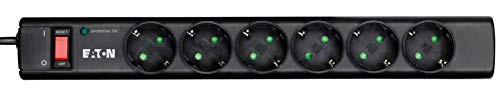 Eaton PS6D Protection Strip 6 DIN stekkerdoos met overspanningsbeveiliging, 6-voudige Schuko bus, zwart